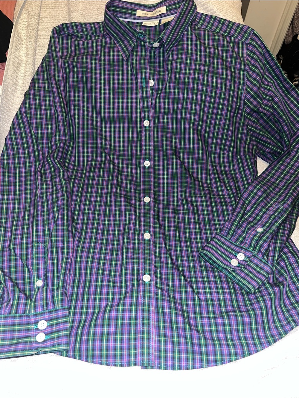 LL BeanWomen’s Plaid Button-Up Shirt in Purple, Green&Yellow Size M 100% Cotton